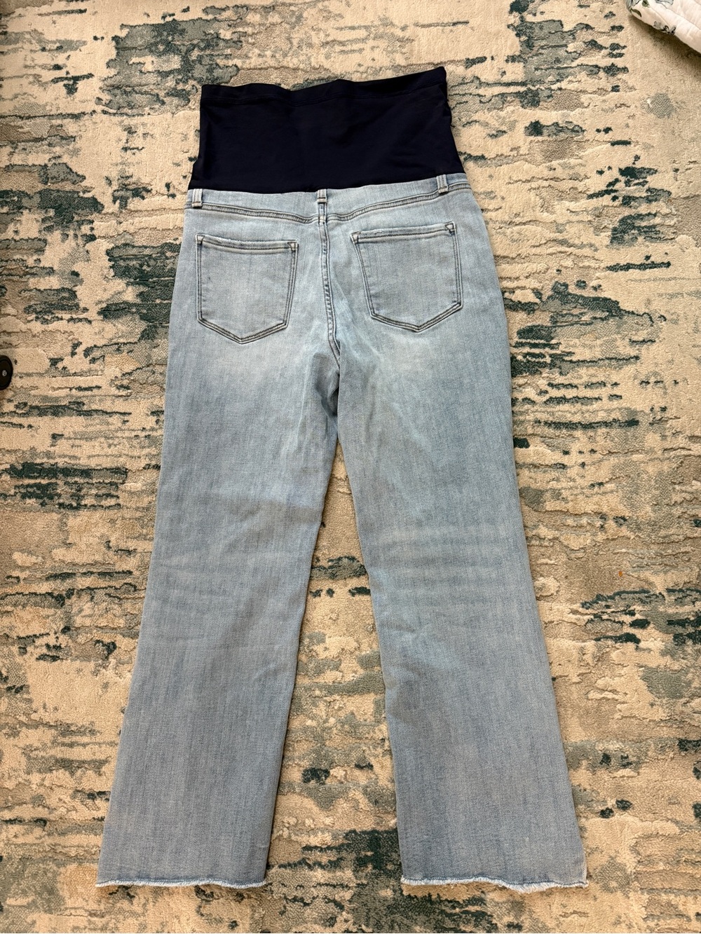 Pinkblush Light Wash Straight-Leg Maternity Jeans with Navy Panel - Picture 4 of 7
